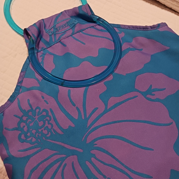 Speedo Womens Swim Tote - Blue and Purple Hibiscus Print - Picture 1 of 10